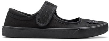 Clarks Girls Hopper Go Ballet School Shoes, Black Fabric, 7.5 UK Child Wide