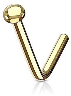 Paula & Fritz® L-Form Flat Disc Nasen-Piercing Nasenpiercing-s Nose für Nasenfluegel als Nasenschmuck Nasenstecker Nostril Edelstahl Chirurgenstahl 316L Gold Stabstärke 1mm