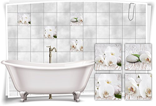 Medianlux Fliesenaufkleber Fliesenbild Blumen weiße Orchidee SPA Wellness Aufkleber Deko Bad Fliesen Badezimmer, 10x10cm fp5p4q-57515