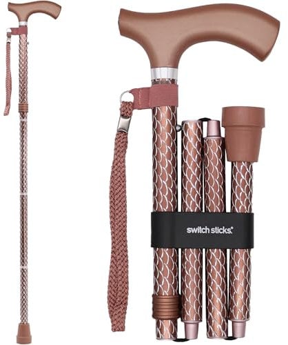 Switch Stick - Bastón de Lujo Grabado en Oro Rosa, Plegable y Ajustable