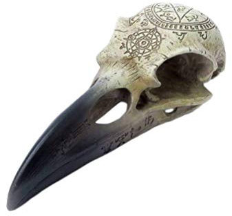 Alchemy Gothic Rabenschädel - Omega | Fantasy Raben-Totenkopf mit magischen Symbolen, handbemalt