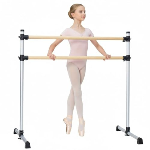 UMEKEN Wood Ballet Barre 4 Foot Portable Barre Bar Home Adjustable Double Freestanding Ballet Stretch Dance Bar for Kids Adult, with Carry Bag