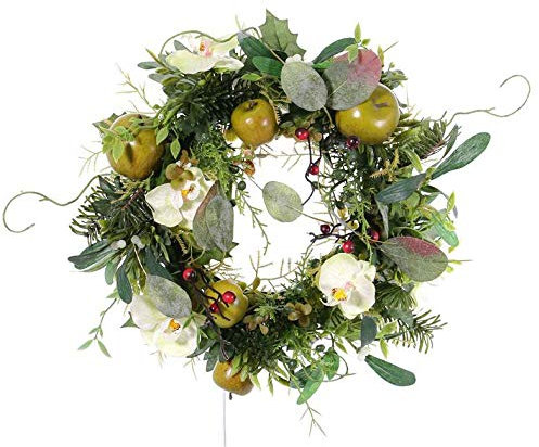 artplants.de Türkranz Winterkranz Isabelle, Orchidee, Apfel, Creme, Ø 30cm - Künstlicher Kranz