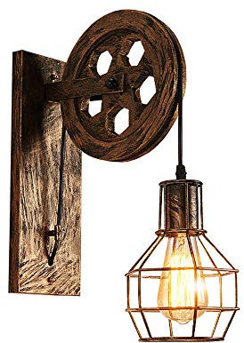 iDEGU Industrielle Wandleuchte, Wandleuchte, Vintage, Riemenscheibe, Wandleuchte, Innenleuchte, für Bar, Schlafzimmer, Wohnzimmer, Restaurant, Café, Flur – Rost Bronze
