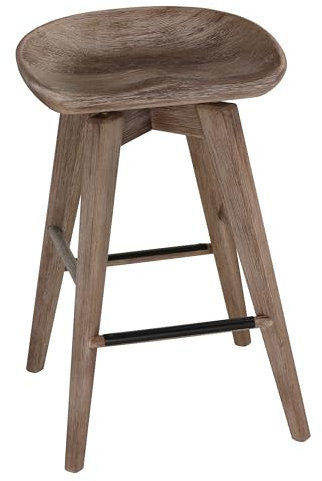 Cortesi Home Tiwi Rückenfreier Drehhocker aus Massivholz, 61 cm, Grau/Weiß