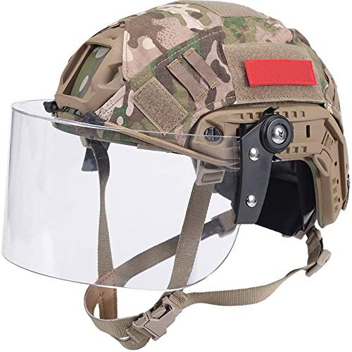WLXW PJ Typ Fast Airsoft Helm Mit Visier Und Helmabdeckung, Army SWAT Militärhelm Mit Schutzbrille Und NVG Mount/Side Rails Für Paintball CS Spiel