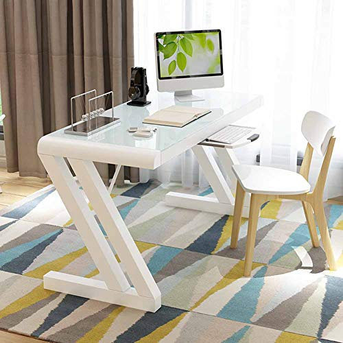 Escritorio de cristal templado, oficina de la casa estable Soy un ensamblaje de escritorio de estudio Simple moderno escritorio escritorio de escritura engrosada mesa de juego,White black,100*50*75cm