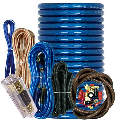 SoundXTREME SX-BCC4AB-BLUE Kit completo da 3300 Watt 4 Gauge Amp Kit di installazione amplificatore kit cablaggio in linea AGU portafusibile AGU e fusibile 80A e tutti gli accessori inclusi