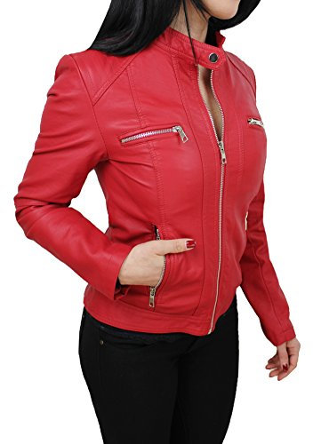Evoga Giubbotto giacca donna ecopelle giubbino giacchetto casual in simil pelle (L, Rosso)