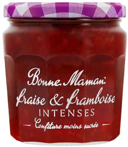 Bonne Maman - Confiture Fraise & Framboise Intenses - Riche en Fruits et moins sucrée - 335g