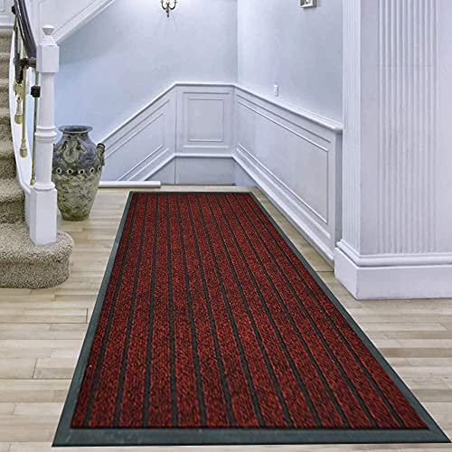 Long Hallways Runners 80 x 300 cm, Red - Heavy Duty Dirt Trapper Barrier Mat Waterproof Strong PVC Rubber Backing Anti Slip Floor Mat