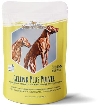 Mighty Pets - GELENK Plus Pulver (bis 125 Portionen) für Hunde mit Grünlippmuschel, MSM, Teufelskralle, Curcuma, Chondroitin, Glucosamin, Bierhefe aus Deutschland