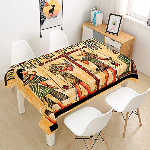 Oduo Tischdecke Wasserdicht Polyester Rechteckig, 3D Tribal Art Muster Tischdecke Abwaschbar Pflegeleicht Fleckschutz Indoor Küche Outdoor Garten Deko (Ägyptische Schrift,140x260cm)