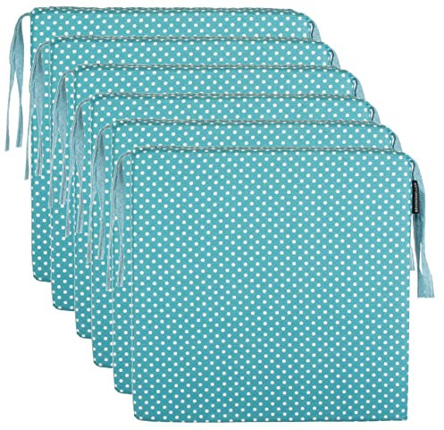 Brandsseller 6er Set Sitzkissen 40x40 cm mit Punkten – Bequeme Stuhlauflagen mit Bindebändern & abnehmbarem Bezug – Dekorative Sitzpolster für drinnen & draußen – Mint