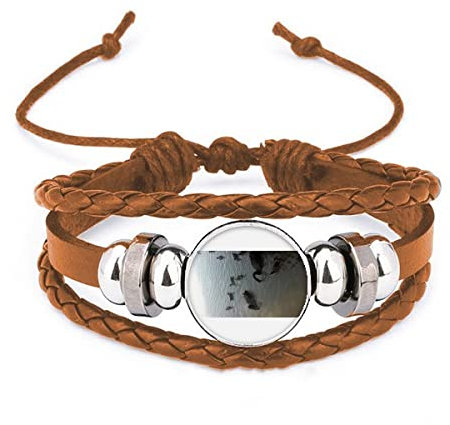 comp Armband / Armband mit Schwan-Art-déco-Stil, Leder, Schwarz