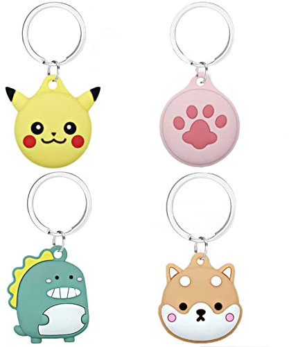 SPJUMHONG73 AirTag Kette Kinder, 4 Stück Airtag Silikonhülle Airtag Hülle Kinder AirTags Cartoon Muster Schutzhülle mit Schlüsselanhänger für AirTags Tracker (A)