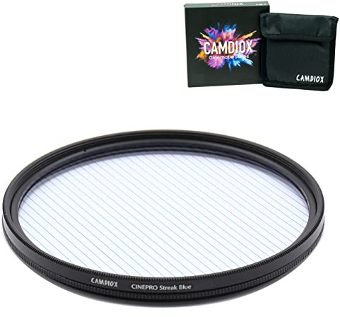 Camdiox Cinepro EX Blue Streak Star Flare-Filter – Kino-Sternenlicht-Effekt mit drehbarem Ring für spiegellose DSLR-Videokamera (77 mm)