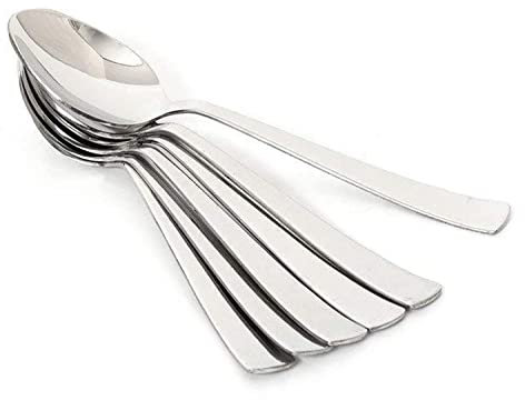 Set di 12 cucchiai da tavola in acciaio inox con manico in plastica, colore: argento