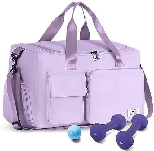 FIORETTO 35L Damen Sporttasche Faltbare Reisetasche mit Schuhfach und Nassfach, Wasserabweisende Weekender Gym Travel Bag Handgepäck Tasche Trainingstasche für Damen Herren Hellviolett