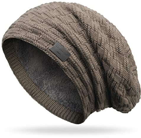 Grin&Bear Long Slouch Beanie Grobstrick Teddyfleece M10 (DE/NL/SE/PL, Alphanumerisch, Einheitsgröße, Braun Leder)