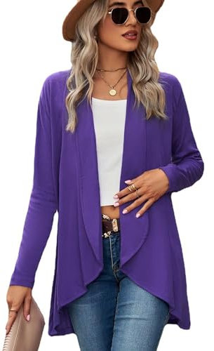 Famulily Womens Autumn Winter Long Sleeve Cardigans Oversized Solid Color Open Front Boyfriend Cardigan for Womens (XL, Purple)