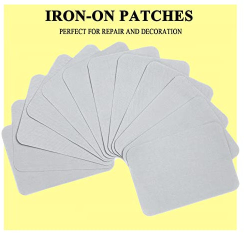GYGYL 12Pcs 100% Cotton Iron-on Patches, Repair Patches for Clothing, Iron on for Inside Jeans and Clothing Repair (Light Grey)