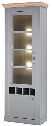Lomadox Wohn-/Esszimmer Vitrine mit LED Beleuchtung und Weinregal in grau mit Artisan Eiche Nb., B/H/T ca. 71/201/37 cm