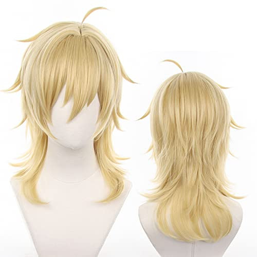 Anime Cosplay-Perücke langes blondes lockiges Haar, hitzebeständige synthetische Faser für Halloween, Comic Con, Cosplay-Shows