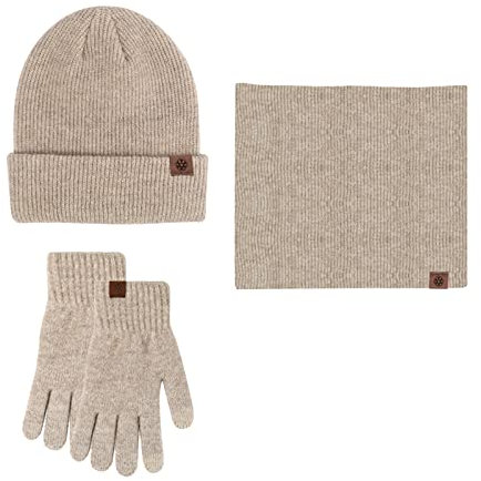 Mütze Schal Handschuhe Set Damen Beige Winter Handschuhe Damen Fingerlose Handschuhe Baumwolle Fingerhandschuhe mit Flip-Top, Warme Strick Handschuhe für Damen und Herren