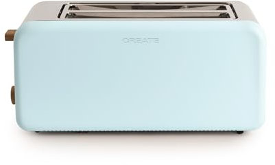 CREATE/TOAST RETRO XL/Toaster Pastellblau / 6 Leistungsstufen, Krümelschublade, Thermostat, Auftauen, Aufwärmen, 2 breite Scheibenschlitze, 1500W