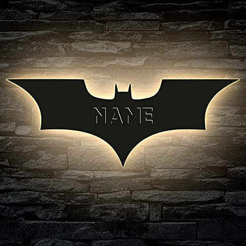 3D Fledermaus LED Deko, personalisiert mit Wunsch Namen Lasergravur Schlummerlicht Nachtlicht Geschenk - in 13 MDF Holzfarben & 7 LED-Farben
