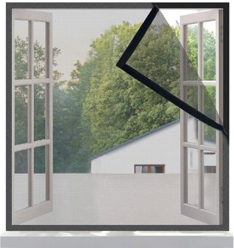 Risareyi Moustiquaire Fenetre 100x130cm, en Fibre de Verre Gris Maille Très Dense, Moustiquaire Fenêtre Sans perçage, Avec Bande Adhésive-2cm de Largeur, Anti Mouches Maille Rideaux