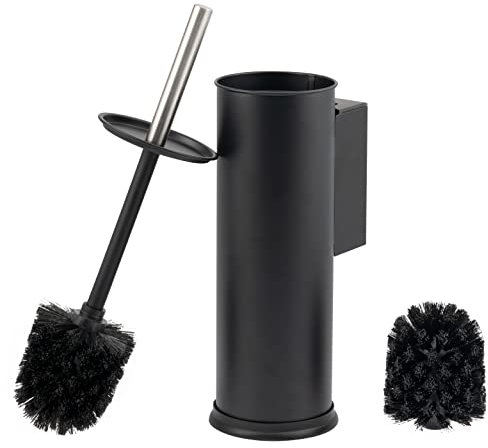 bremermann Brosse WC ronde en acier inoxydable avec support mural, porte-brosse WC, noir