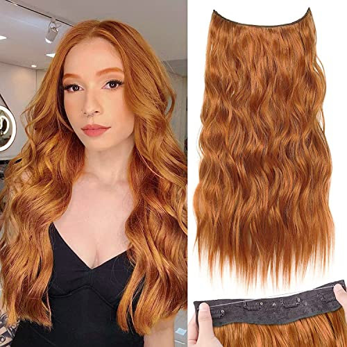 PORSMEER Secrets Hair Extensions Lange Gewellt Haarverlängerung Invisible 4 Clips in Extensions Synthetik Haare Unsichtbarem Haarteile für Frauen 20 Zoll (Kupfer)