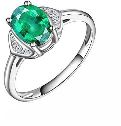 Anillo Compromiso Esmeralda, Alianzas Boda Novia Plata Plata de Ley 925 Verde Forma Oval 0.155Ct Zirconia Cúbica Blanco Talla 17 Ajuste Cómodo