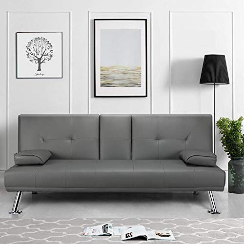 Yaheetech Klappbares Schlafsofa Couch mit Bettfunktion Bettsofa mit Großer Liegefläche von 167 cm L × 94 cm B fürs Wohnzimmer/Schlafzimmer/Heimkino/Gästezimmer grau