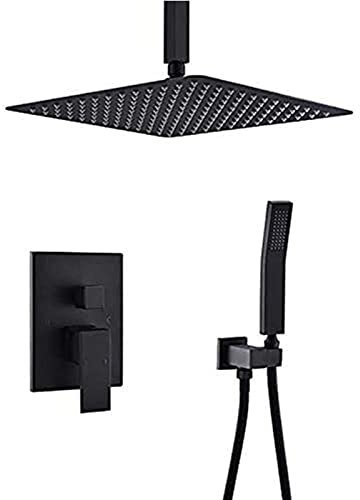 GoodBZ Regenduschsystem Mattschwarzer quadratischer 10-Zoll-Duschkopf mit Handbrause, Deckenmontage-Duschmischer, Badezimmermischer, Luxus-Duschabtrennung
