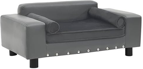 INLIFE Hundesofa Grau 81x43x31 cm Plüsch und Kunstleder,10.3kg,170953