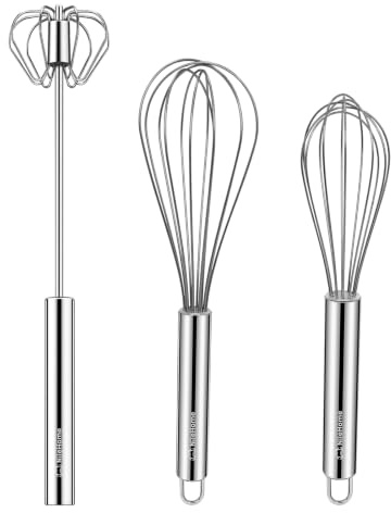 NileHome Schneebesen aus Edelstahl, 20,3 cm, 25,4 cm + 30,5 cm, halbautomatisch, drehbar