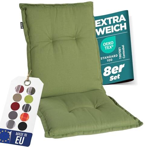 gardisun Gartenstuhlauflagen Niedriglehner, 8er Set, Grün | Extra Dicke Sitzauflagen, Made in EU, Stuhlauflagen für Niederlehner Gartenstuhl, Auflagen mit extra hoher Lichtechtheit