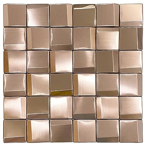 Parrotile 3D Accent Wall Penels Copper Tile Backsplash Dimensional Wall Tiles [5 Sheets]