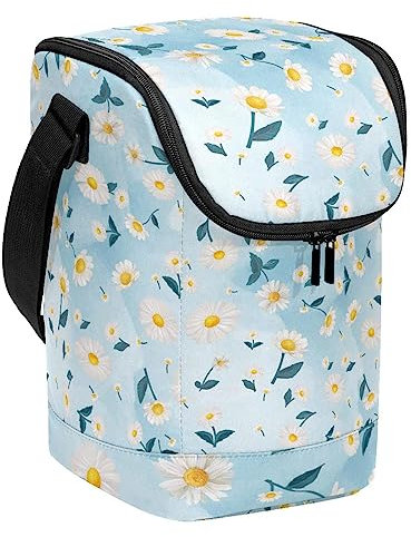 MUOOUM Lonchera reutilizable con diseño de margaritas de acuarela, lonchera vertical grande con correa ajustable para el hombro
