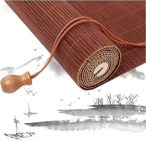 Natür Bambus Rollo, Jalousine Bambus Sichtschutz Rollo Bambusrollo Retro Bambus Vorhang Wetterfest Sonnenschutz Rollo Für Terrasse Balkon Vorhang Bambus Outdoor,Anpassbar (Color : A, Size : WxH: 50X