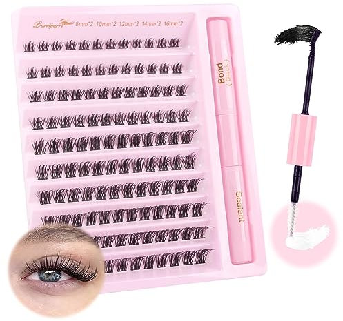 Parriparri Kit Faux Cils avec Lash Bond and Seal Extension de Cils Faux Cils Individuel 120 Grappe Faux Cils Naturel avec Colle Volume Russe Cluster Lashes