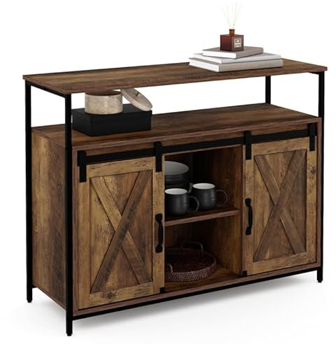 IDMarket - Buffet 2 Portes Grange coulissantes 100 cm Montreal Bois Effet Vieilli Design Industriel