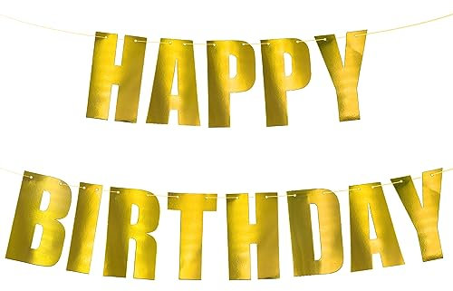 Oblique Unique® Happy Birthday Girlande Buchstaben glänzend Party Banner für Kinder Geburtstag Kinderzimmer Kindergarten Dekoration (Happy Birthday - Gold)