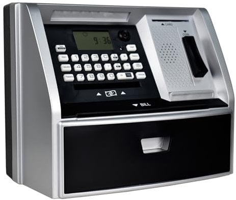 ATM Money Box for Kids – Digital Piggy Bank Safe with Password, Savings Challenge, Birthday Gift for Boys and Girls Age 6-12 (Black/Silver)