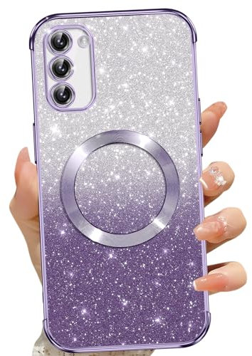Phoona für Samsung Galaxy S20 FE Hülle, Magnetisch Handyhülle Kompatibel mit MagSafe, Keine Vergilbung, Kratzfeste, Ganzkörperschutz Glitzer Hülle für Samsung S20 FE 4G/5G, Mit 2 Schutzfolie, Lila