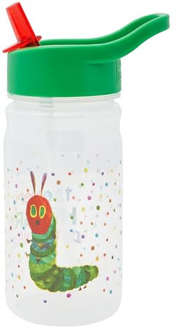 Very Hungry Caterpillar Water Bottle with Flip up Straw 400ml –Official Merchandise by Polar Gear – Kids Reusable Non Spill BPA Free - Recyclable Plastic – For School Nursery Sports Picnic, Green