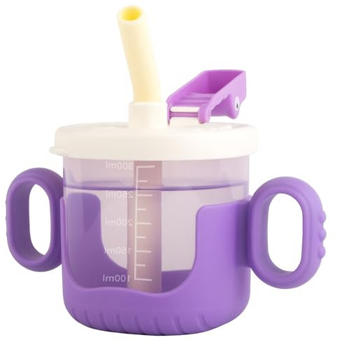 Qshare Trinkbecher Kinder für Baby,Trinklernbecher ab 6 Monate,Kinder Trinkbecher Baby,Baby Trinkbecher mit Griffen Auslaufsichere Lecksicher,strohhalmbecher baby 300ml,BPA frei (Lila)